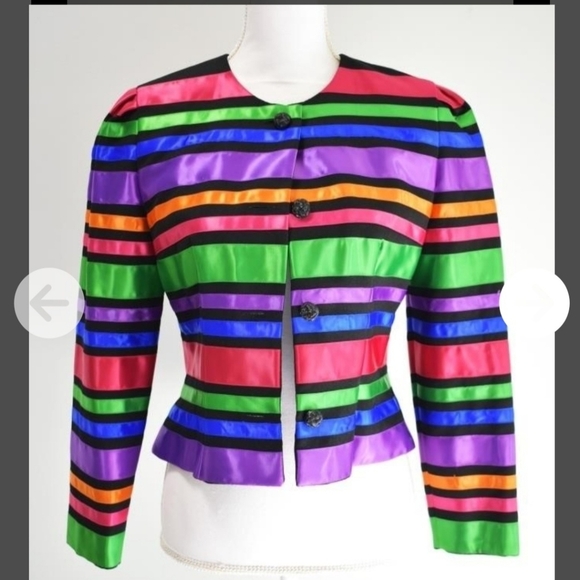 MAGGY LONDON | Vintage Satin Striped Cropped Rainbow Jacket - Picture 2 of 12